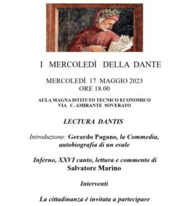 Mercoledì 17 maggio a Soverato “Lectura Dantis” con il prof. Salvatore Marino