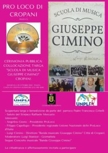 Domenica 29 Ottobre scopertura della targa commemorativa con foto storiche della banda musicale “Giuseppe Cimino” di Cropani 
