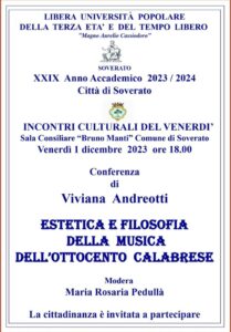 Soverato – Venerdì 1 Dicembre la conferenza di Viviana Andreotti
