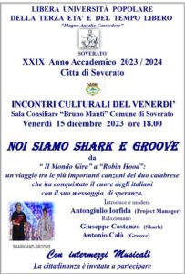 Soverato – Venerdì 15 dicembre l’incontro “Noi siamo Shark e Groove”