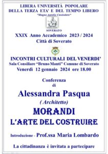 Soverato – Venerdì 12 Gennaio la conferenza “Morandi, l’arte del costruire”