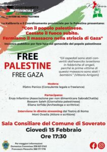 A Soverato un incontro pubblico “Free Palestina, Free Gaza”