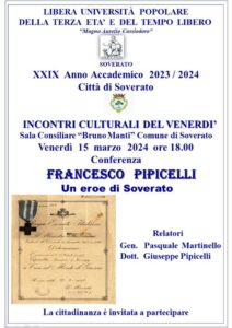 Venerdì 15 Marzo la conferenza “Francesco Pipicelli – Un eroe di Soverato”